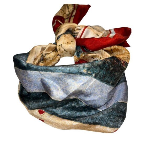 TSIAKIRIS Greece 100% silk abstract art hand rolled sewn vintage scarf - Picture 9 of 9